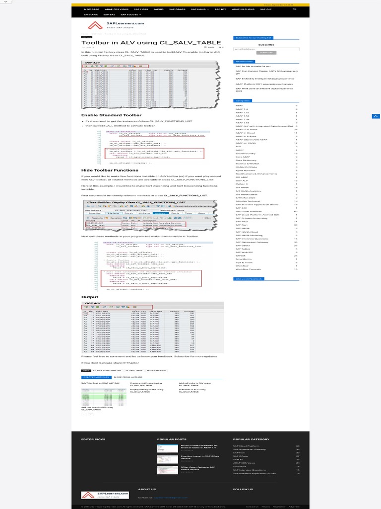 Toolbar in ALV Using CL SALV TABLE PDF Information Technology