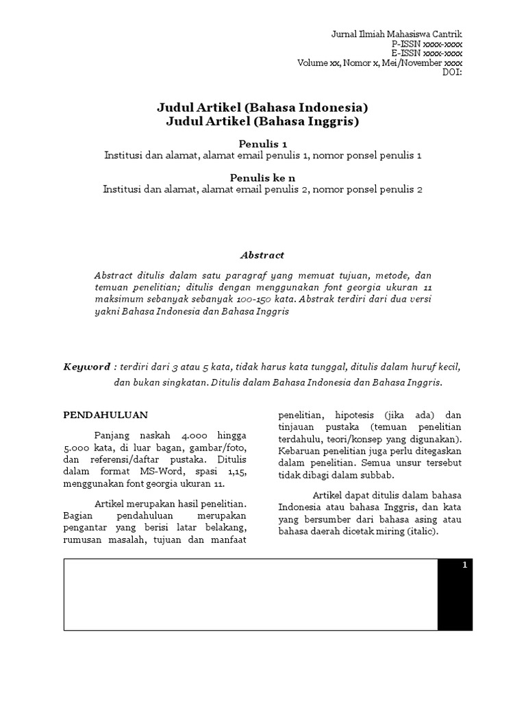 Template Jurnal Ilmiah Mahasiswa Cantrik | PDF