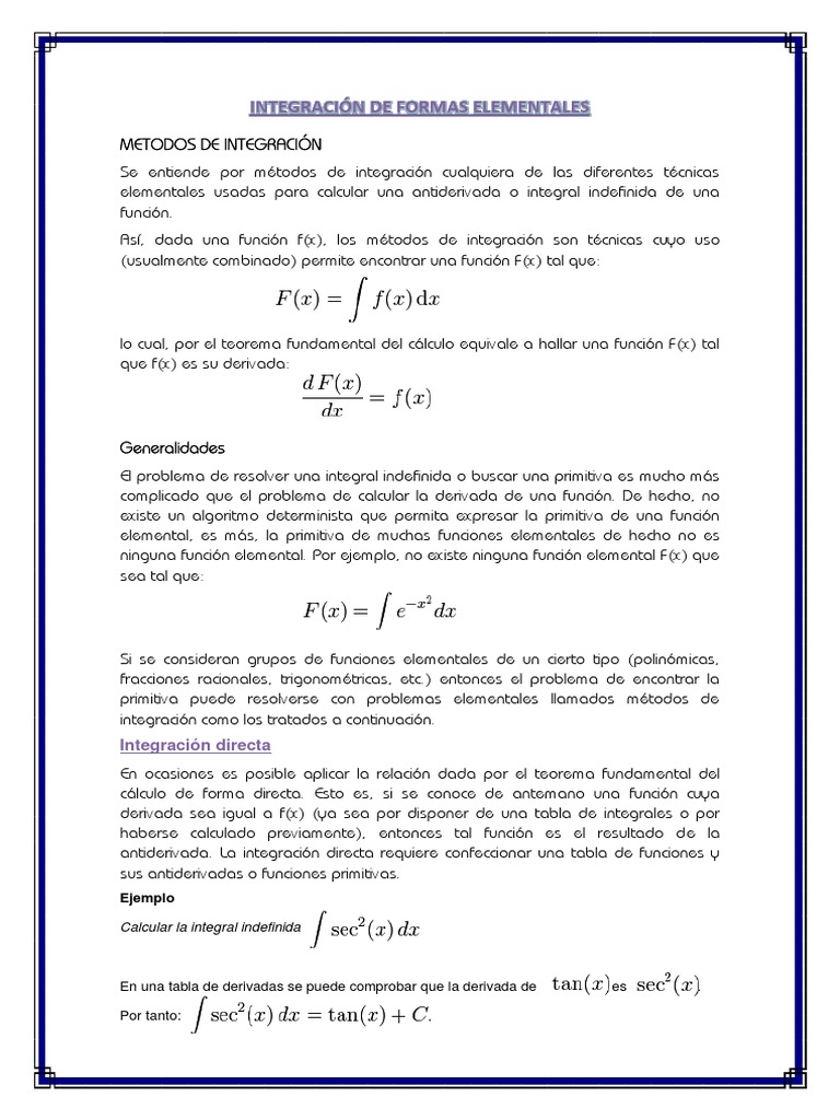 Métodos de Integración PDF Integral Cálculo
