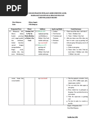 Kisi-kisi Praktek b.inggris Pas Ganjil Kls 8