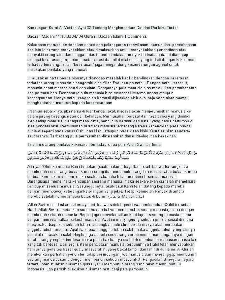 kandungan-surat-al-maidah-ayat-32-tentang-menghindarkan-diri-dari