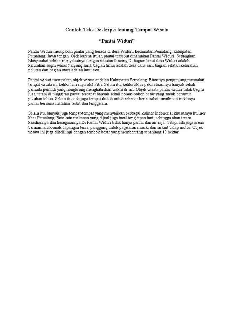 Contoh Teks Deskripsi Tentang Tempat Wisata | PDF