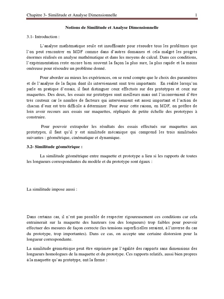 Similitude et Analyse Dimensionnelle | PDF | Viscosité | Nombre de Reynolds