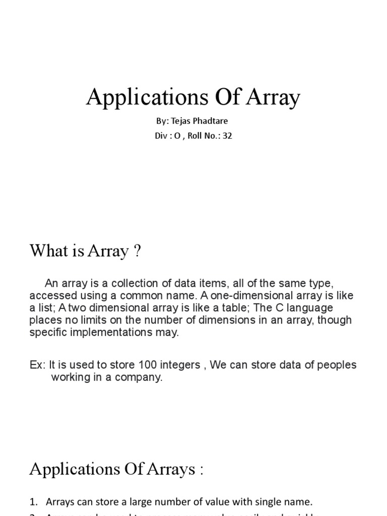 Applications of Array | PDF | Array Data Structure | Algorithms