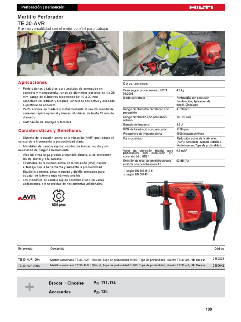 Martillo Perforador Hilti TE 30-AVR | PDF | Perforación | Perforar