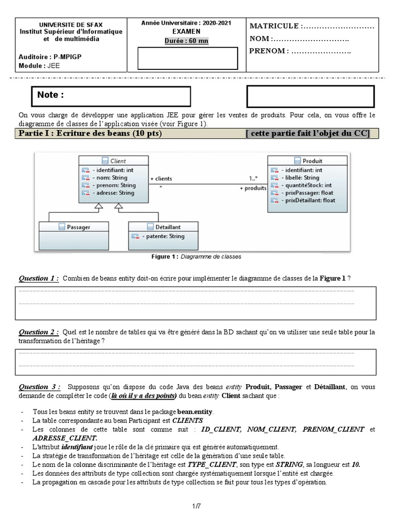 Examen Jee 2020-2021 | PDF | Java (Langage de programmation) | Gestion ...