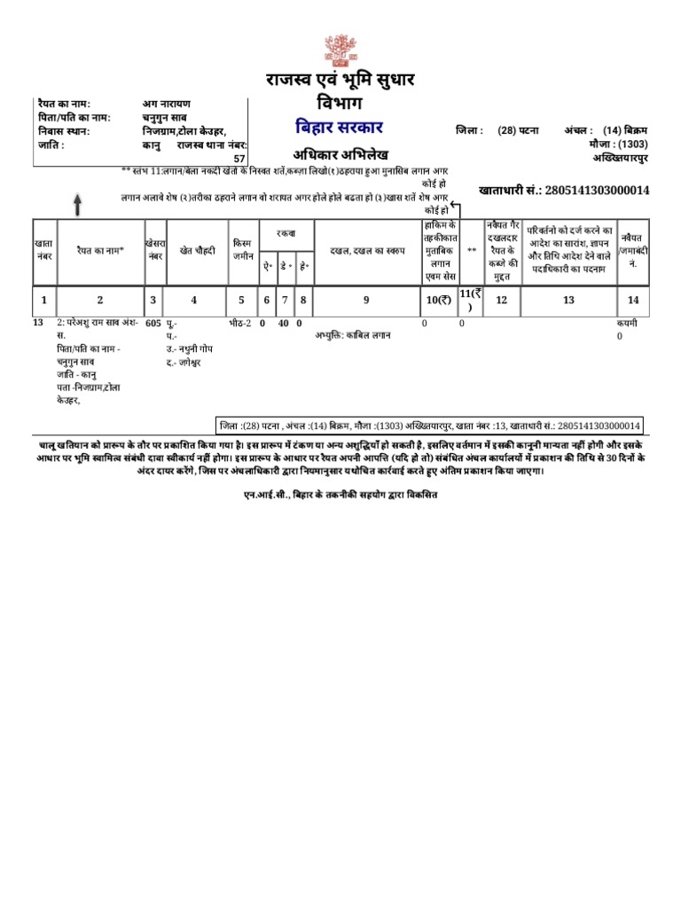 Land bihar gov in ror viewrorreportnew aspx sid