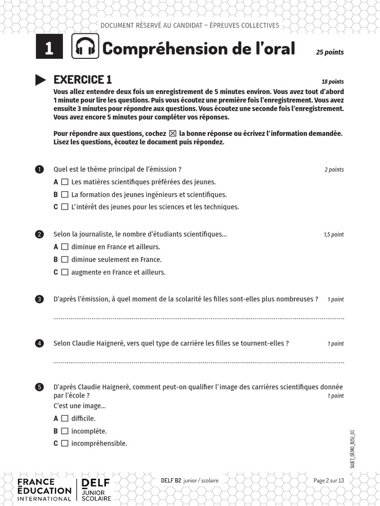 Exemples d'examen DELF B2 Junior | PDF | Évolution de carrière