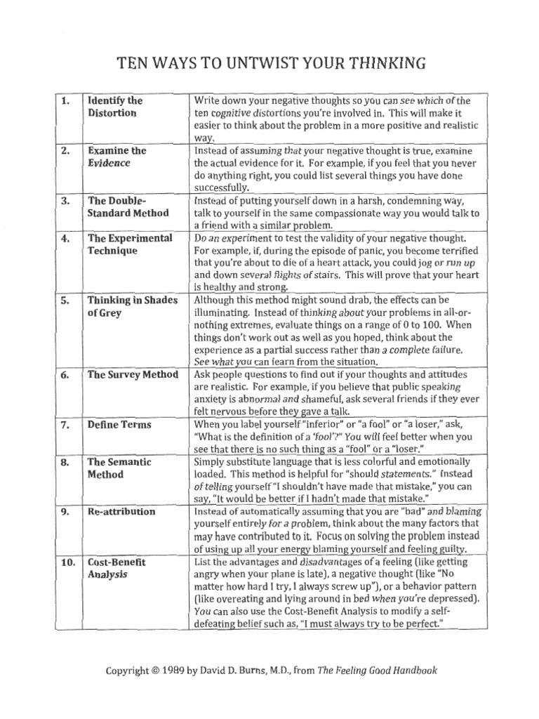 10 Ways To Untwist Your Thinking PDF Thought Cognition