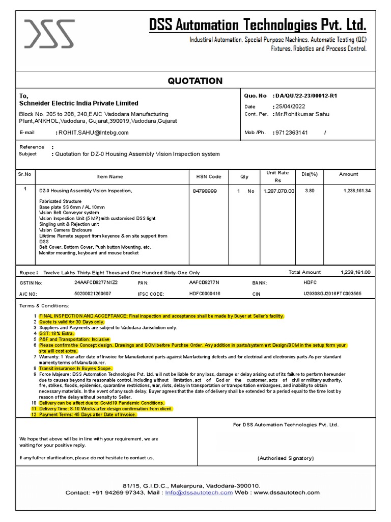 Vision Inspection System Quote | PDF | Finance & Money Management ...