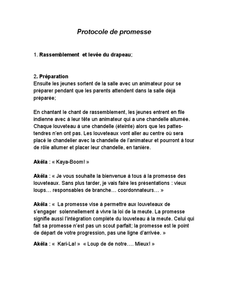 Cérémonie de Promesse des Louveteaux | PDF | Mouvements de jeunes ...