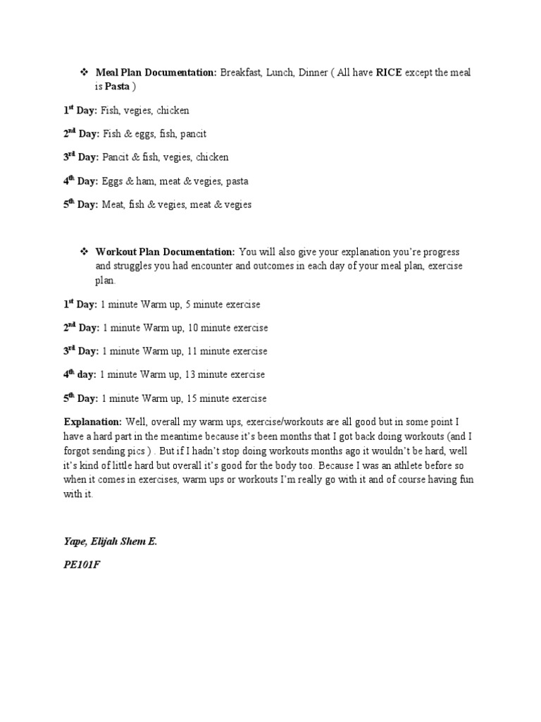 Meal Workout Plan PDF Cooking Food Wine Wellness