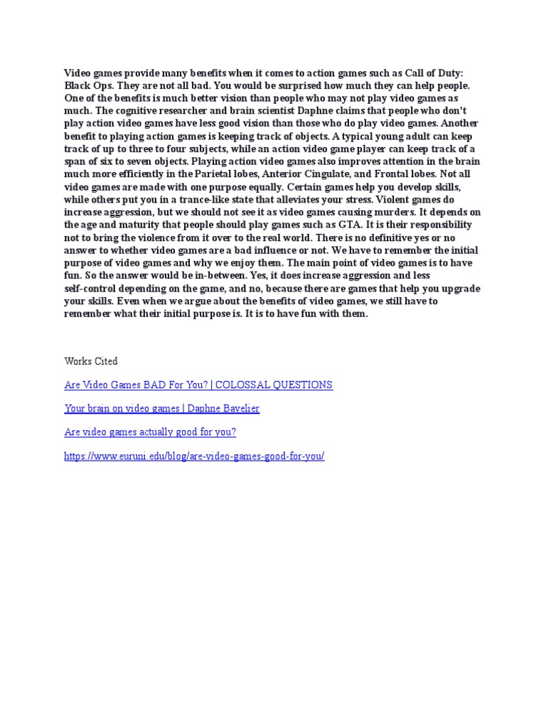 Are Video Games Good or Bad For You Edited PDF