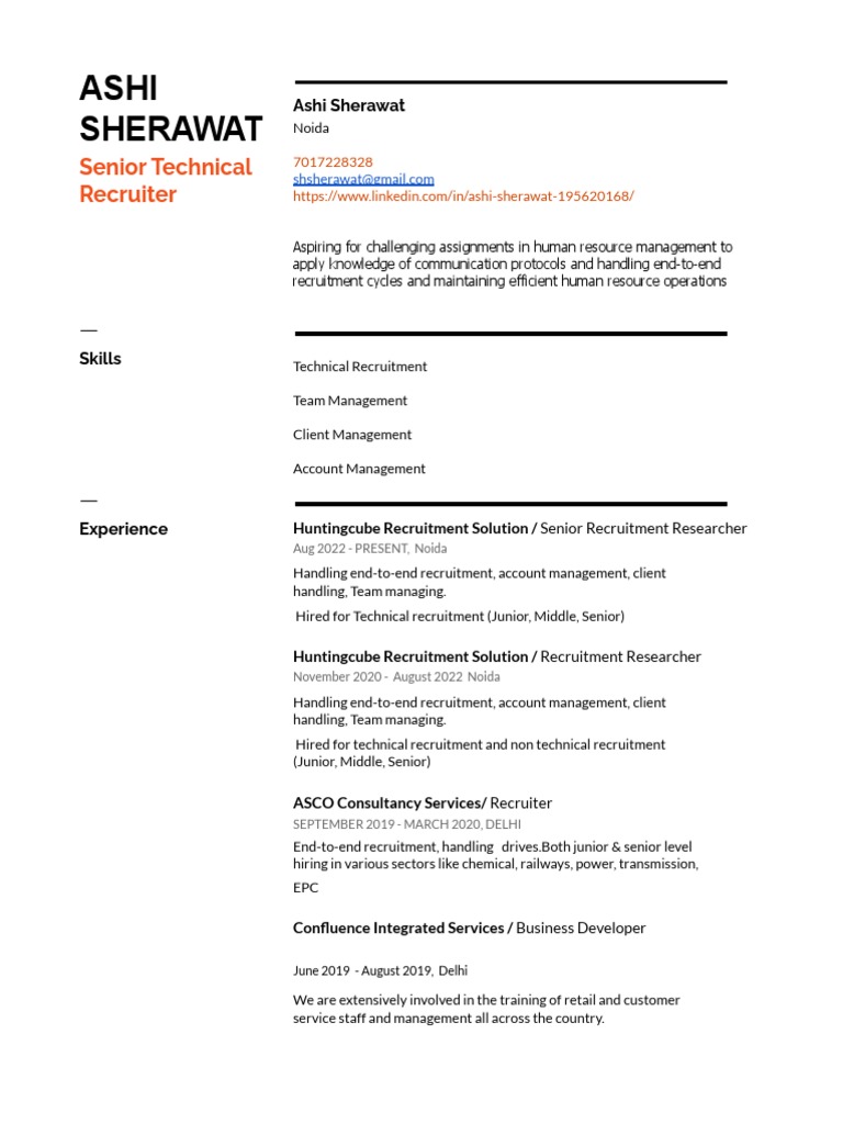 Senior Technical Recruiter Profile | PDF