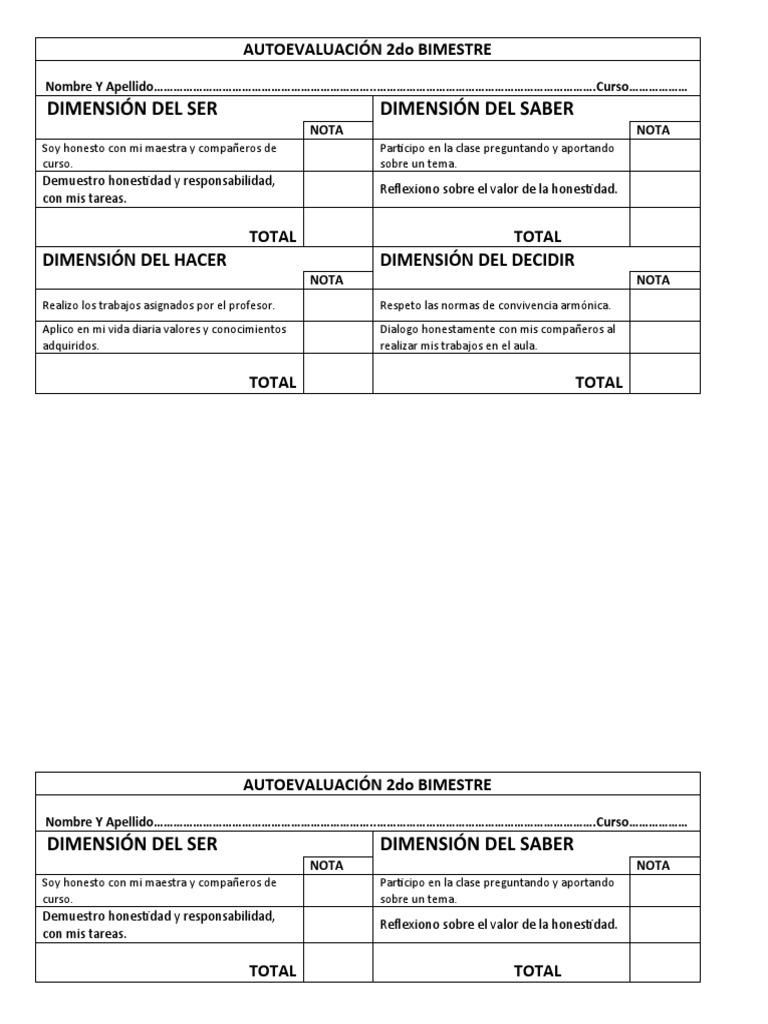 AUTOEVALUACIÓN 2do BIMESTRE | PDF