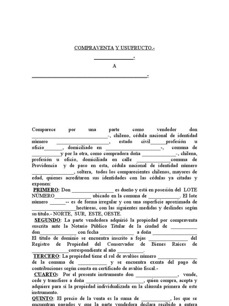 Compraventa y Usufructo Minuta | PDF | Propiedad | Instituciones sociales