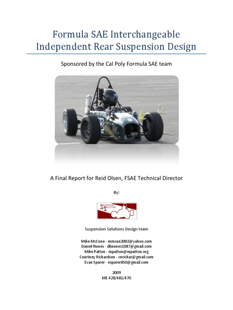 FSAE Independent Rear Suspension Design | PDF | Axle | Motor Vehicle