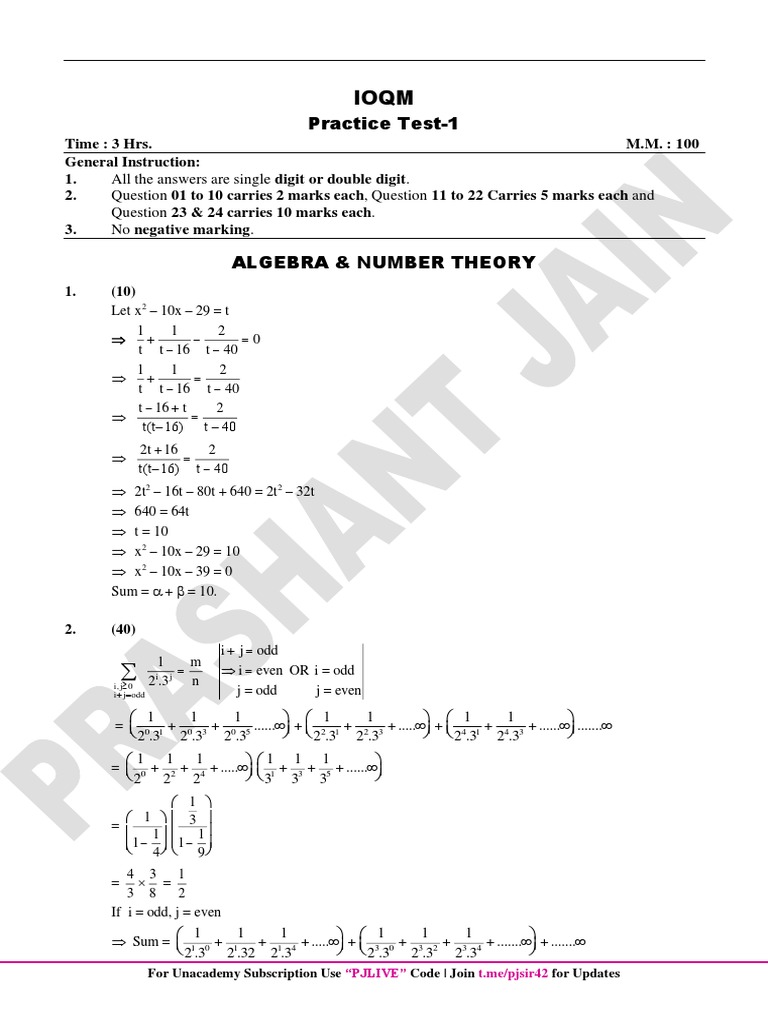 Ioqm 2022 Practice Test 01 Solution Pdf Ring Theory Abstract