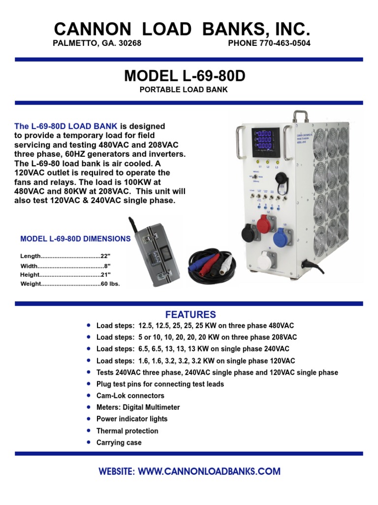 Cannon L-69-80D Portable Load Bank | PDF
