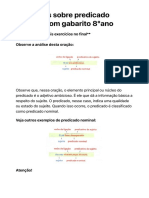 Português, Literatura e Redação - Exercícios Sobre Predicado Nominal Com Gabarito 8ºano