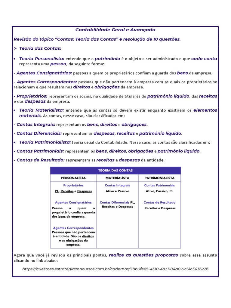 Teorias das Contas na Contabilidade | PDF | Finanças e Administração de ...