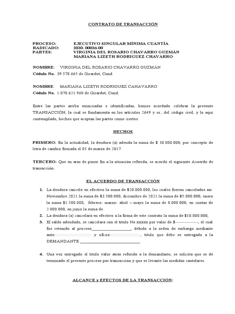 Contrato de Transaccion | PDF