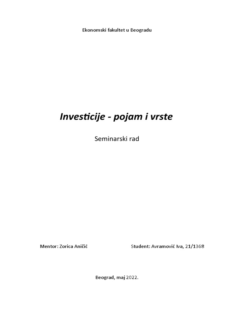 Investicije - Pojam I Vrste | PDF