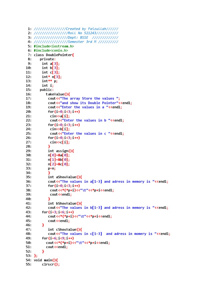 C++ Double Pointer Example Code | PDF | Computers