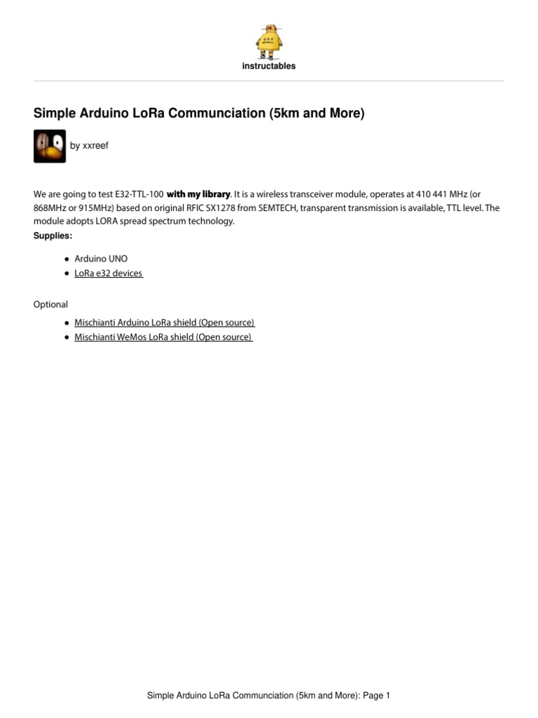 Simple arduino lora communciation more than 5km pdf arduino bit rate