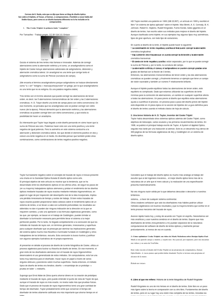 Triplete Sonnar | PDF | Lente de la cámara | Óptica