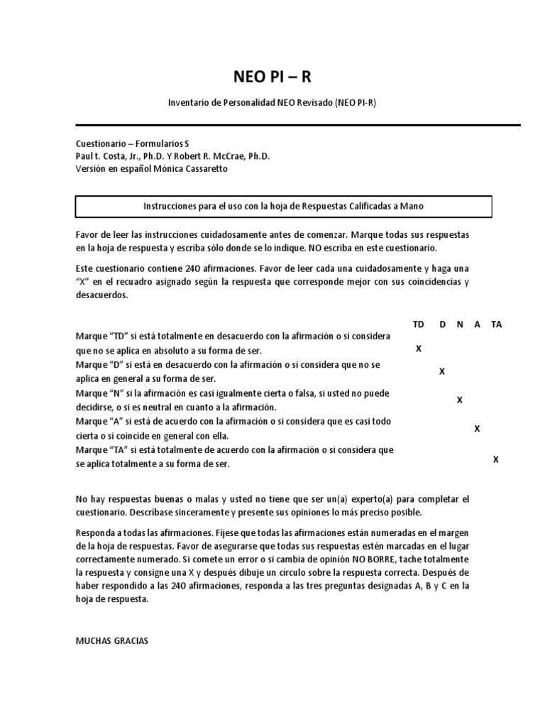 Neo Pi-R | PDF | Relaciones personales, crianza y desarrollo personal
