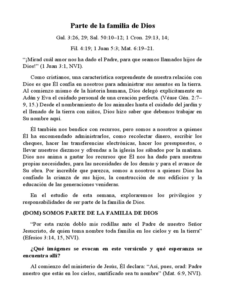 Parte de La Familia de Dios - Leccion 1 ES 2023 | PDF | Jesús | Amor