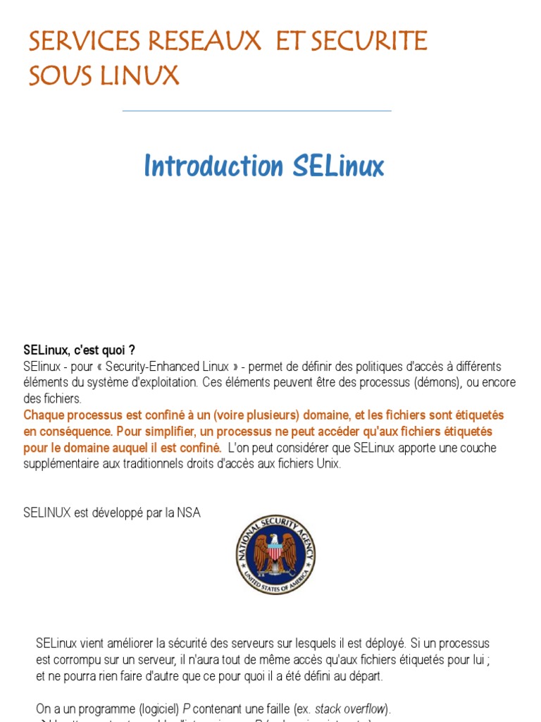 Chapitre3 2 SELinux | PDF | Ordinateurs