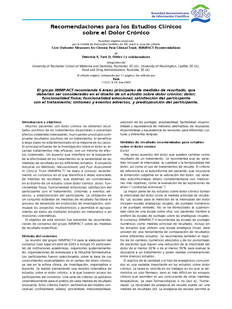 Recomendaciones para Los Estudios Clínicos Sobre El Dolor Crónico | PDF ...