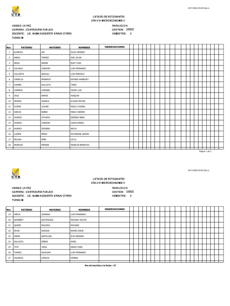 Lista de estudiantes pdf