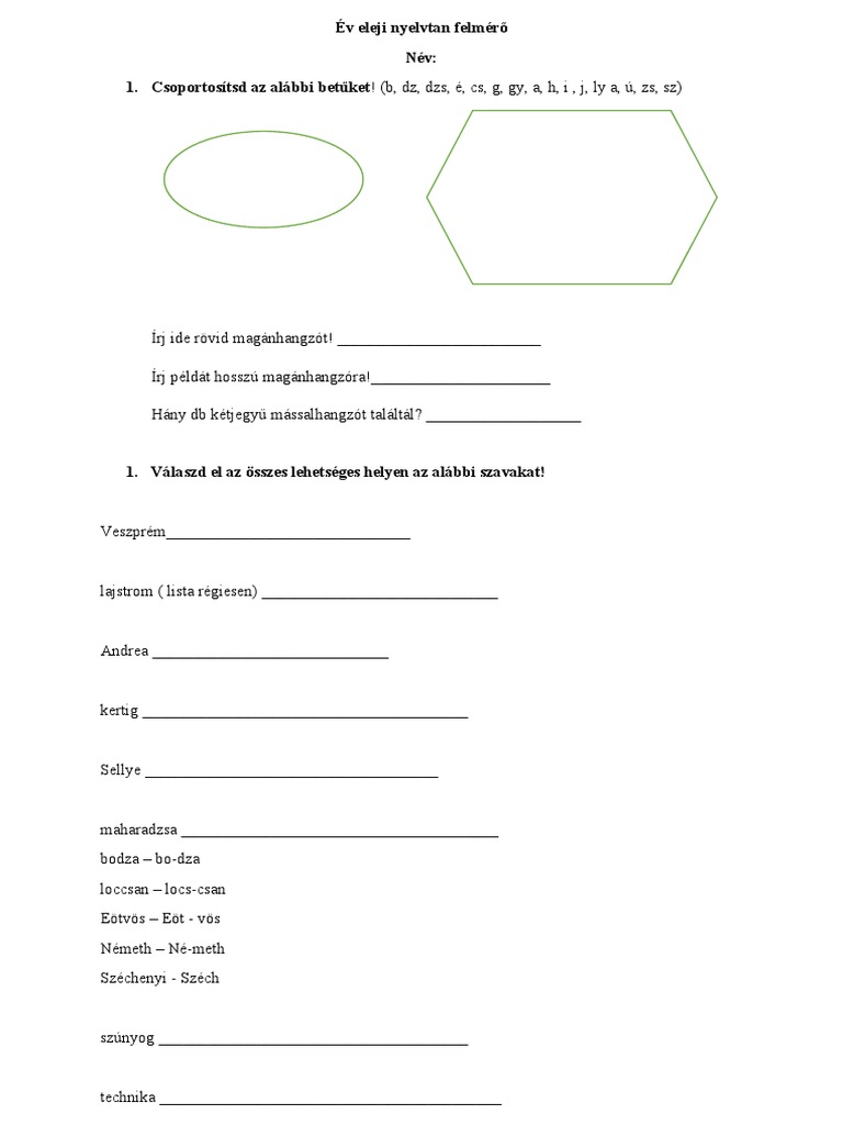 Tanév Eleji Nyelvtan Felmérő 6 | PDF