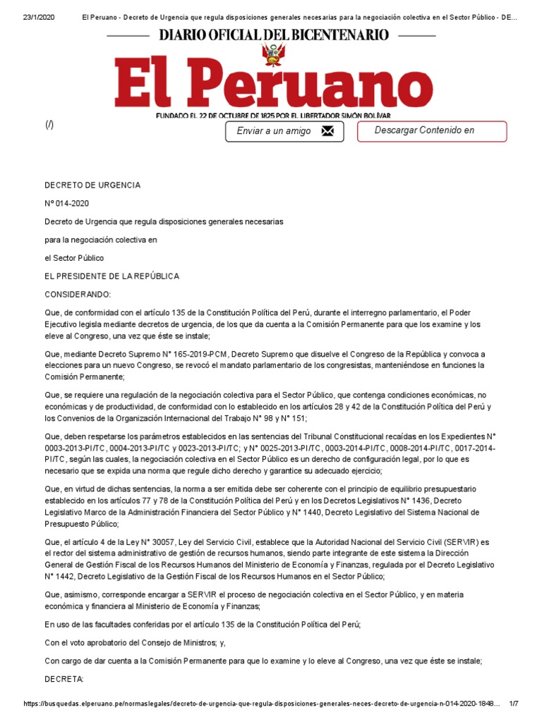 Decreto De Urgencia 014 2020 Poder Ejecutivo Decretos De