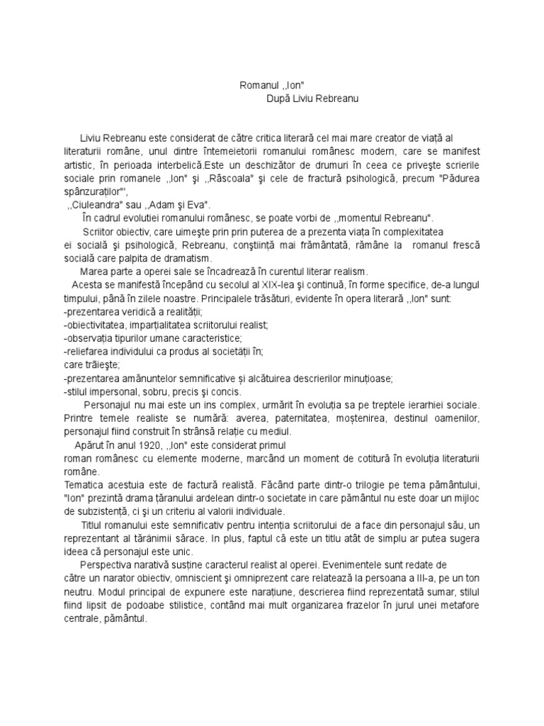 Cate Capitole Are Romanul Ion Romanul Ion | PDF