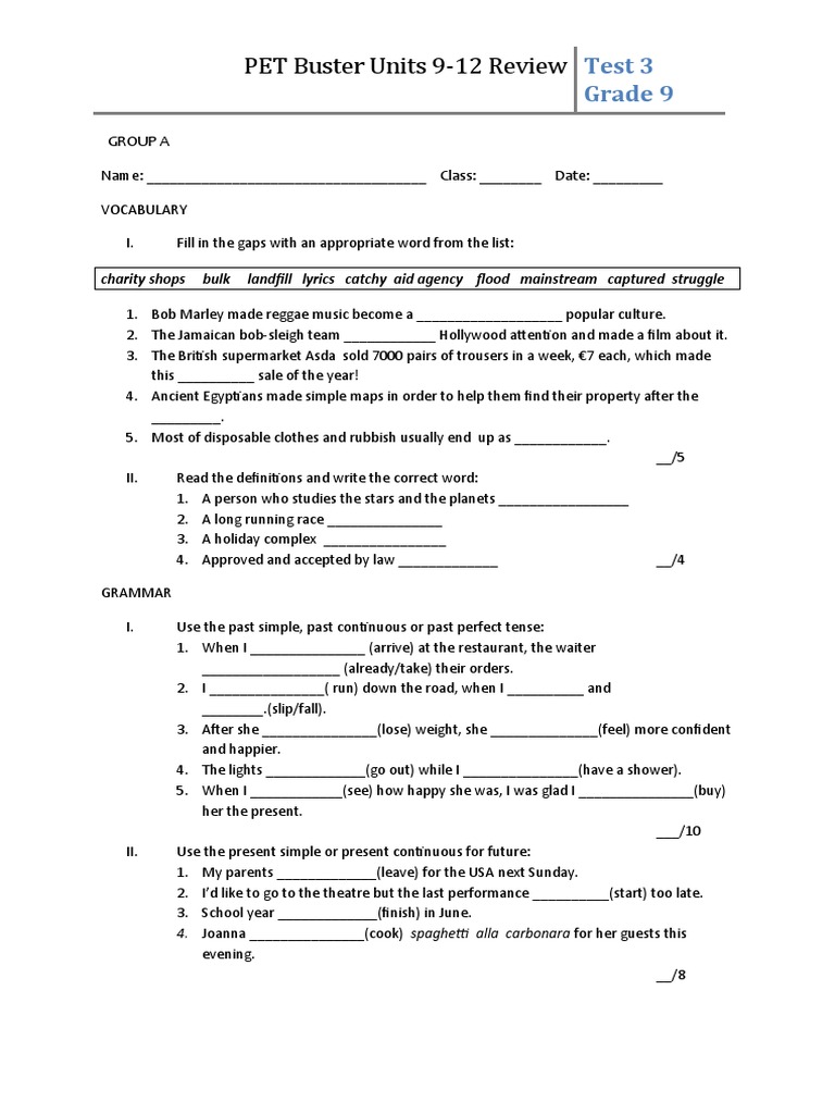Grade 9 PET Buster Review Test 3 | PDF | Linguistics