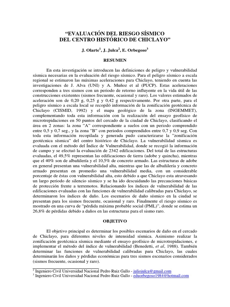 Riesgo Sísmico en Chiclayo: Evaluación y Zonificación | PDF | Hormigón ...