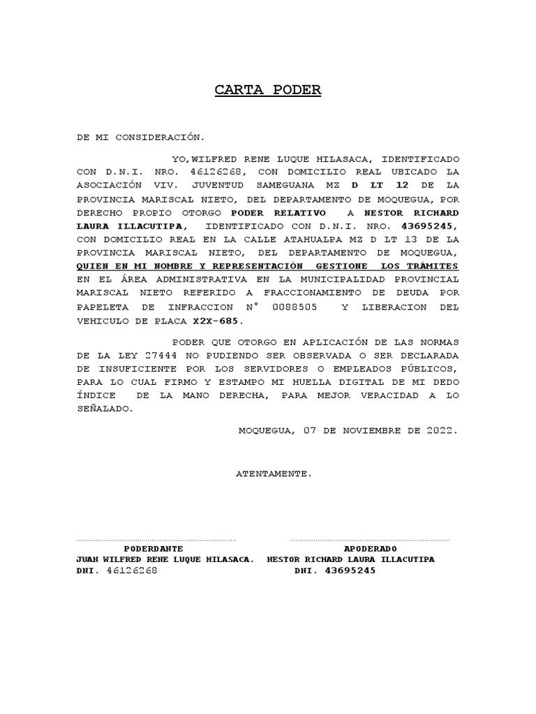 Carta Poder para Richard | PDF
