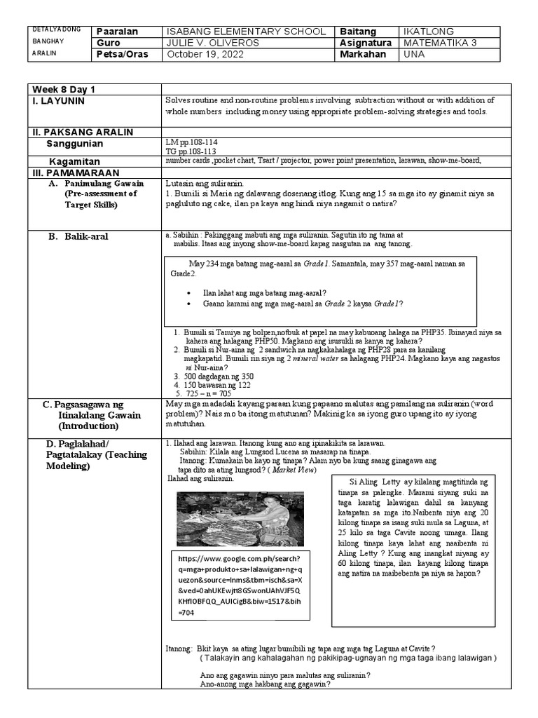 q1 w8 Math Explicit Lesson Plan | PDF