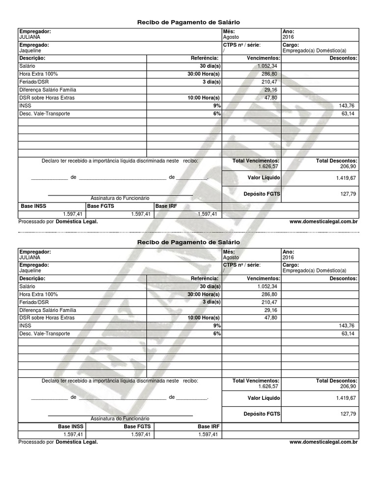 Exemplo Recibo de Pagamento de Salário | PDF | Hora extra | Relações