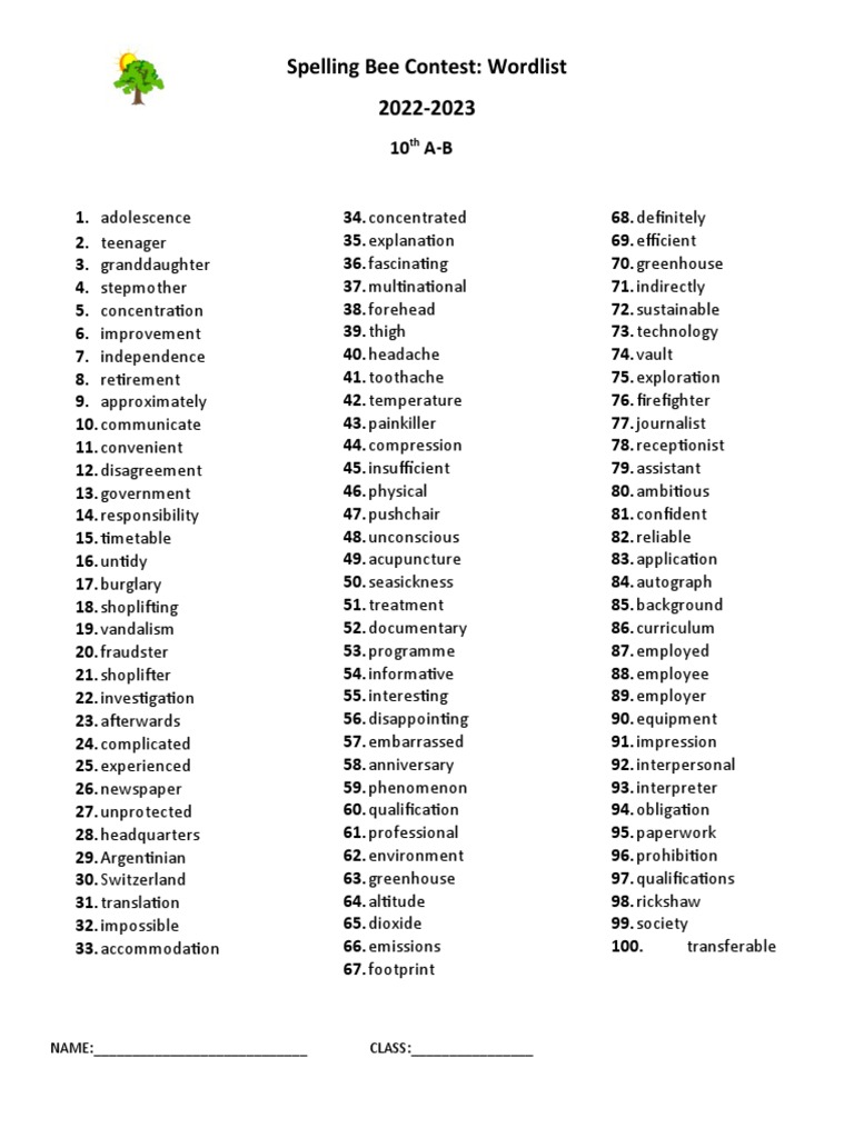 Spelling Bee Contest PDF