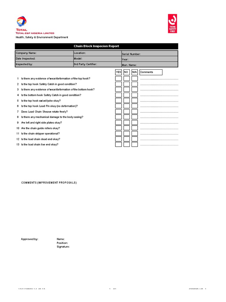 Chain Block Checklist PDF