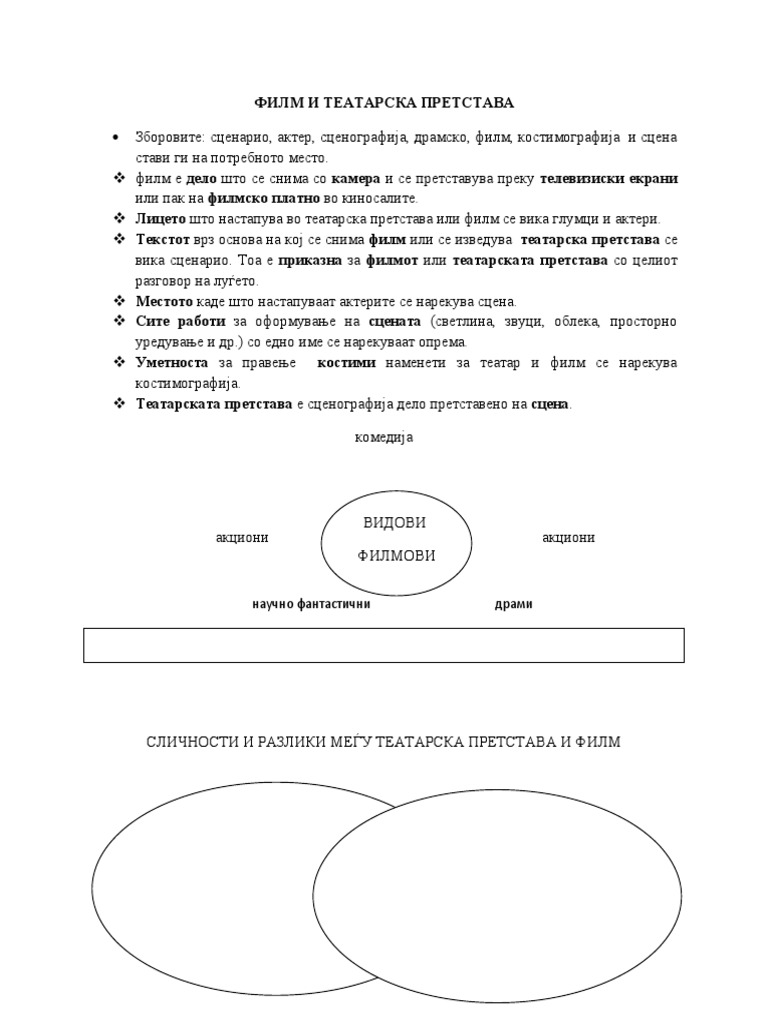 ФИЛМ И ТЕАТАРСКА ПРЕТСТАВА 1 | PDF