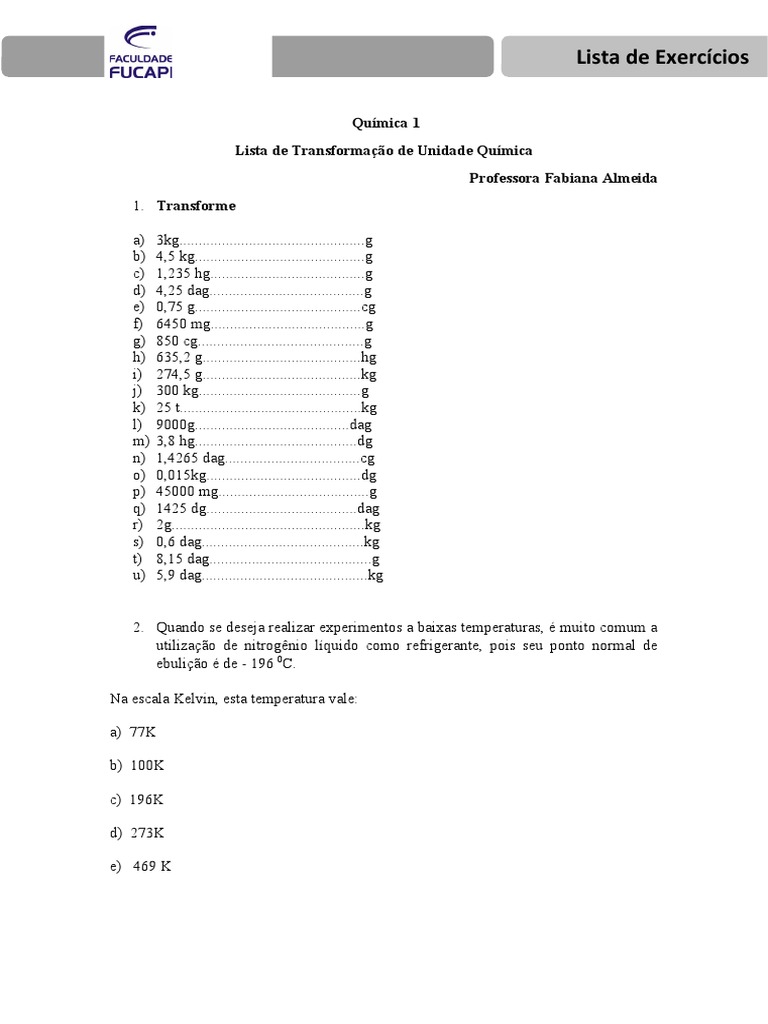 A+Lista+ +de+Transformacao+de+Unidade+Qu%c3%Admica | PDF