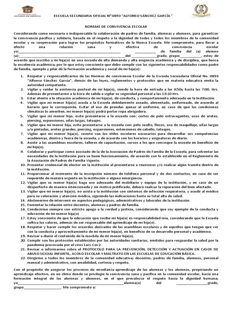 Normas de Convivencia Escolar 2025 | PDF | Método de enseñanza | Abuso ...