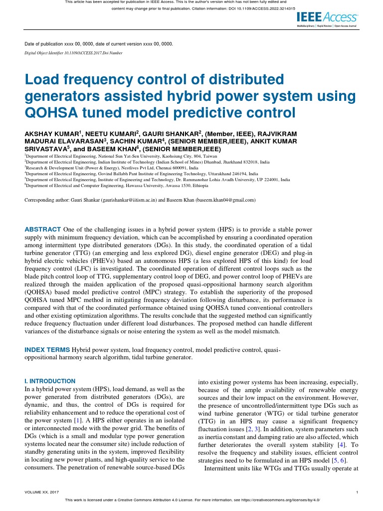 Load Frequency Control in Hybrid Power Systems | PDF | Control Theory ...