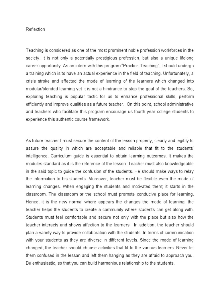 Reflection | PDF | Teachers | Teaching Method
